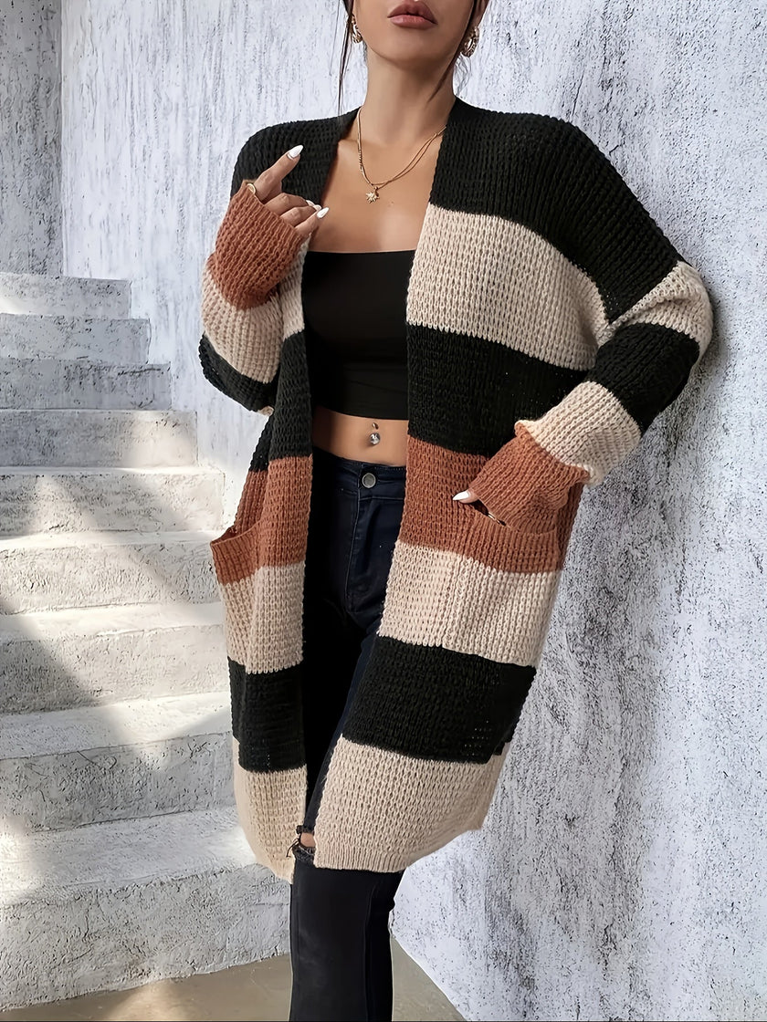 Women's Longline Cardigan, Colorblock Knit Duster, S-2XL