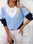 Women's Colorblock Sweater, Relaxed Crew Neck Knit Pullover, S-XL