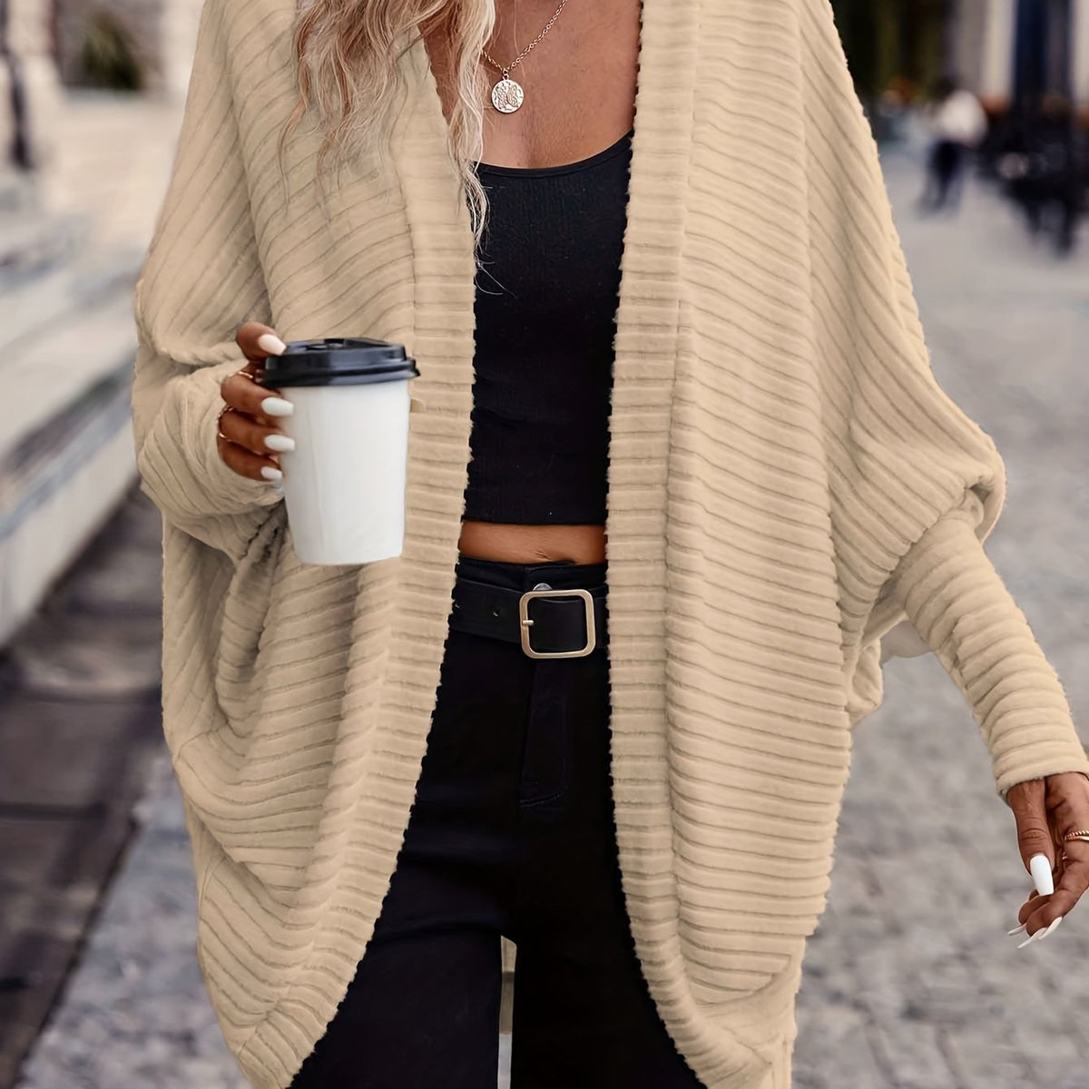 Women's Open Front Cardigan, Ribbed Knit Layering Cardigan