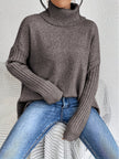 Women's Turtleneck Sweater, Relaxed High Neck Knit, S-2XL