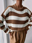 Women's Striped Sweater, Relaxed Drop Shoulder Knit Pullover, S-XL