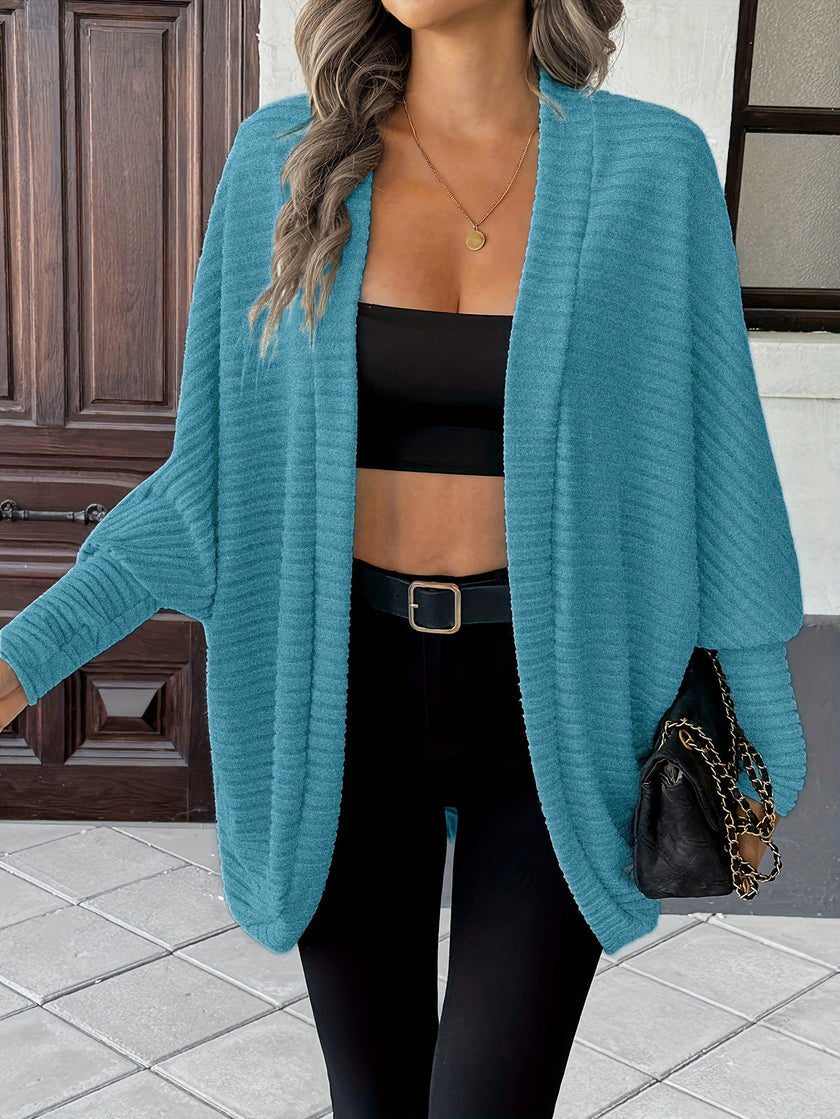 Women's Open Front Cardigan, Ribbed Knit Layering Cardigan