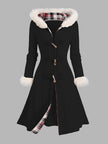 Women's Hooded Longline Coat, Faux Fur Trim Toggle Winter Coat, S-2XL