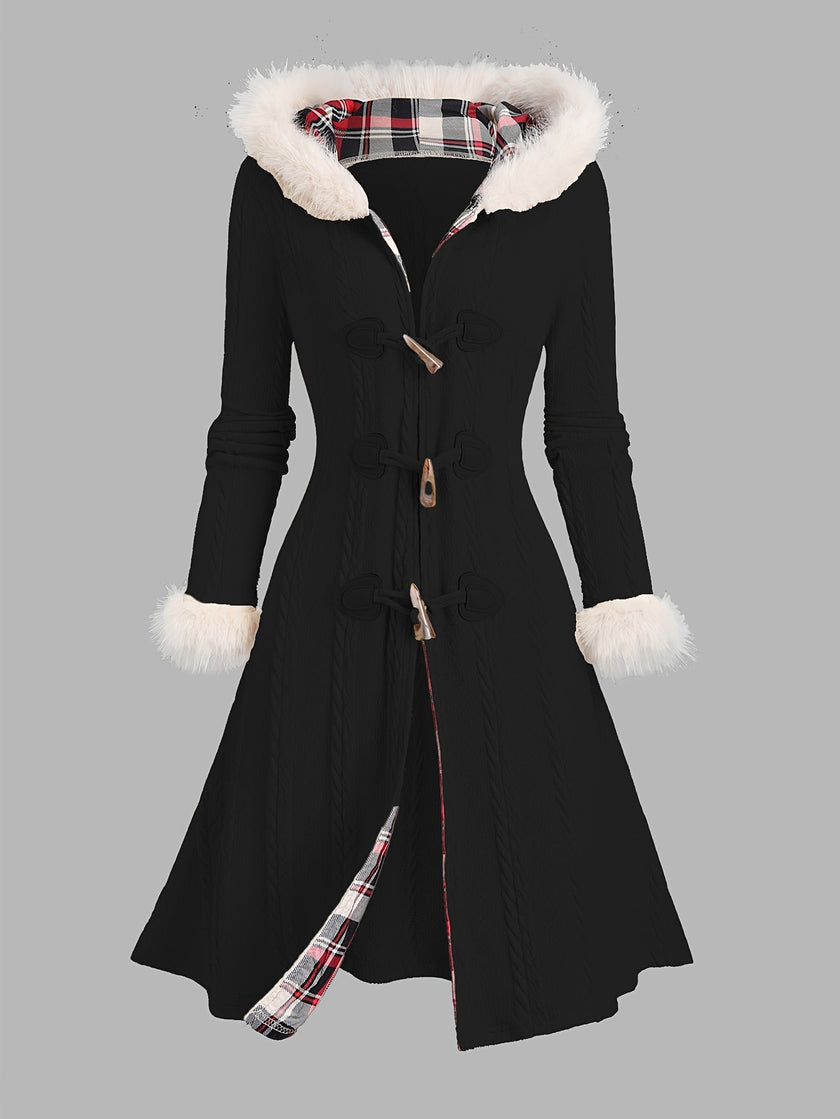 Women's Hooded Longline Coat, Faux Fur Trim Toggle Winter Coat, S-2XL