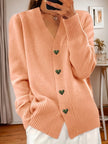 Women's Button Up Cardigan, V Neck Knit Cardigan with Heart Buttons, S-XL