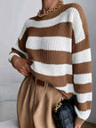 Women's Striped Sweater, Relaxed Drop Shoulder Knit Pullover, S-XL