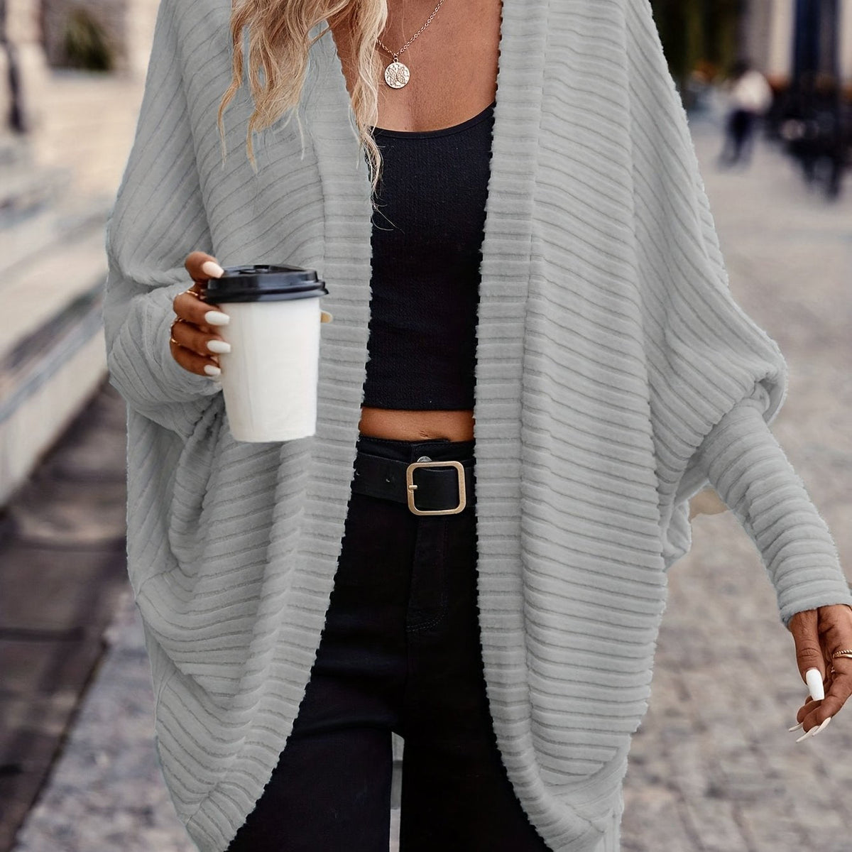 Women's Open Front Cardigan, Ribbed Knit Layering Cardigan
