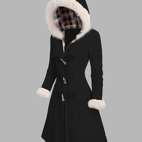Women's faux fur trim hooded longline coat