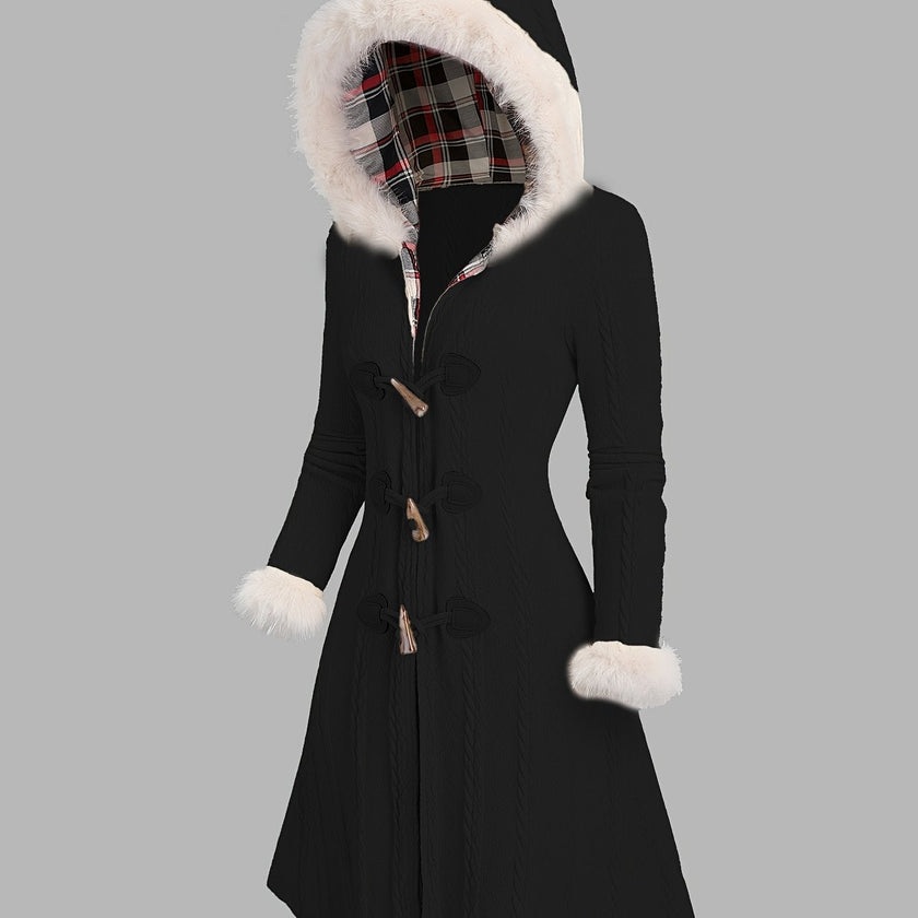Women's faux fur trim hooded longline coat