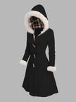 Women's Hooded Longline Coat, Faux Fur Trim Toggle Winter Coat, S-2XL