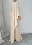 Makayla | Women’s Wedding Guest Pleated Cape Maxi Dress