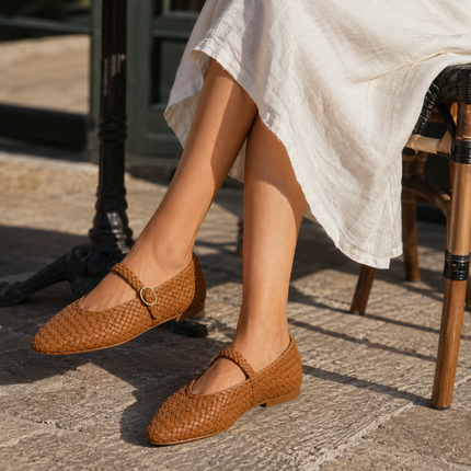 Bistro Woven Flats with Buckle Strap