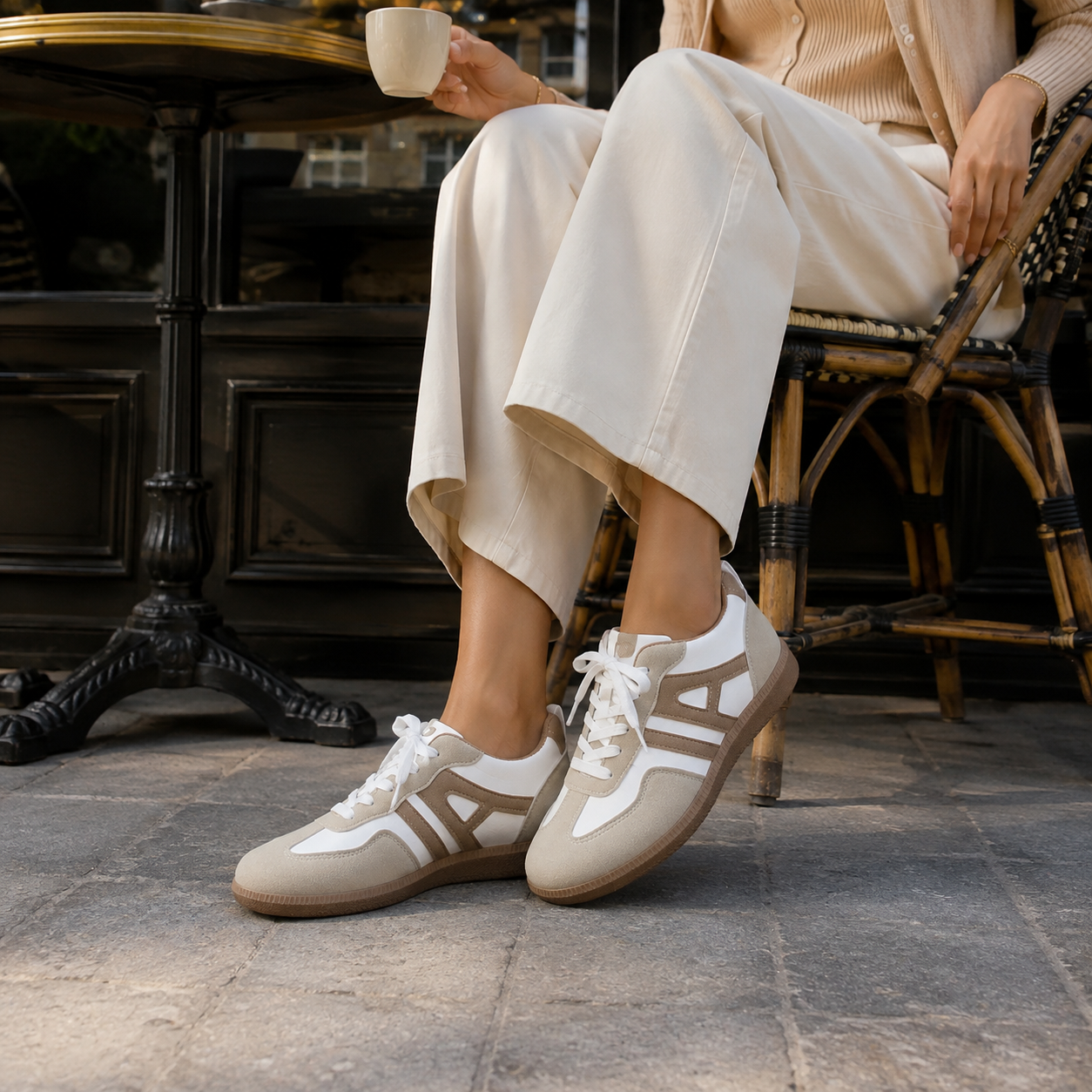 Piper Retro Colorblock Low Top Sneakers in Khaki