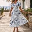 Flora Floral Wrap Dress Flutter Sleeve Midi Dress