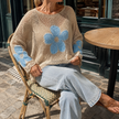 Bloom Crochet Top Floral Open Weave Long Sleeve