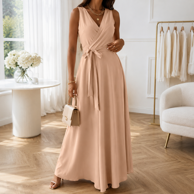 Women's Wedding Guest Dress, Wrap Maxi Floor Length, 7 Colors, S-2XL