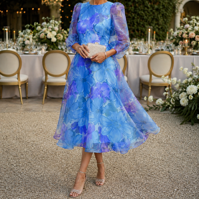 Women's Wedding Guest Dress, Floral Long Sleeve Midi, S-3XL