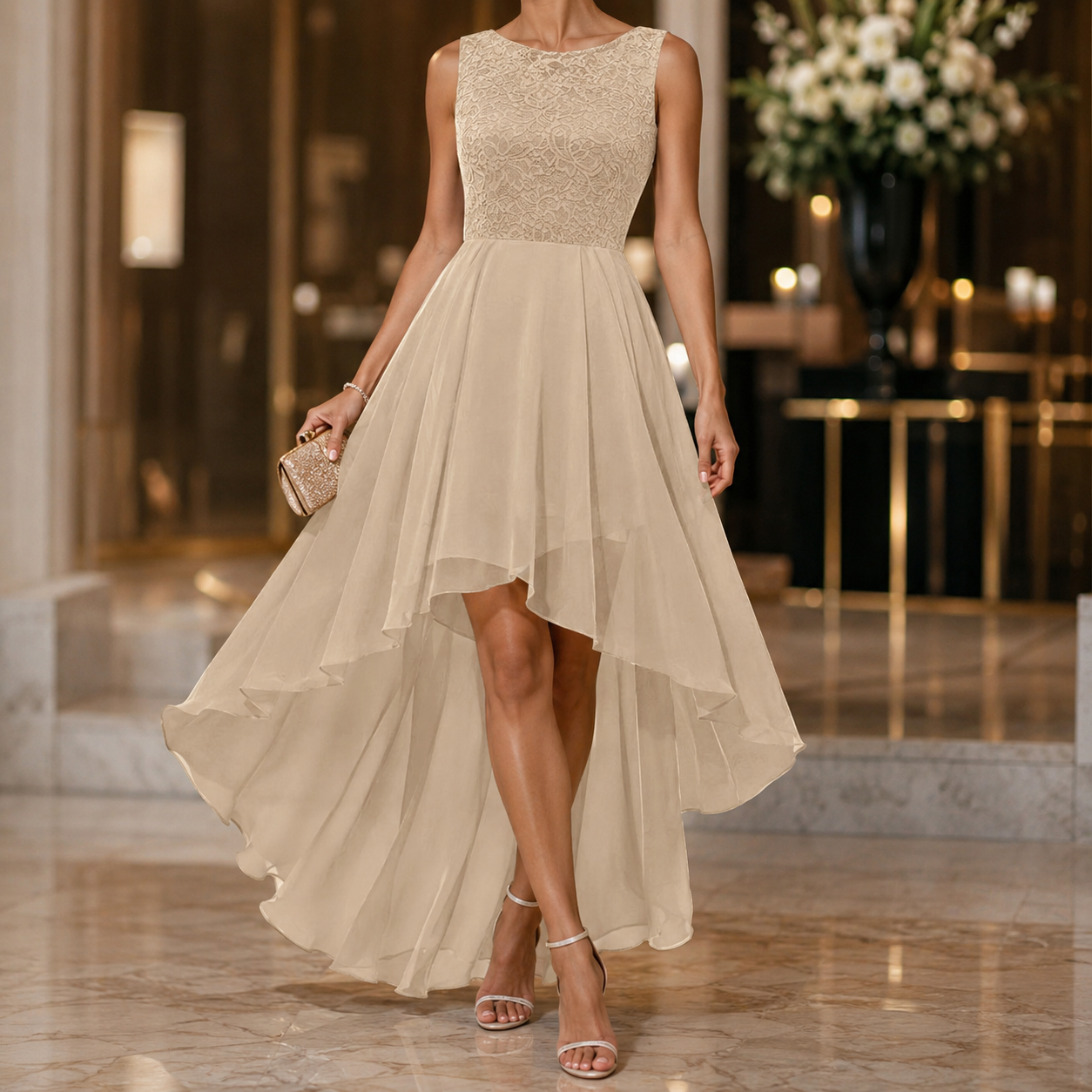 Women's Wedding Guest Dress, High Low Sleeveless Party Dress, XS-3XL