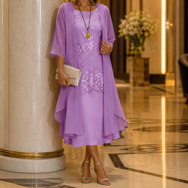 Women's Wedding Guest Dress, Sheer Sleeve Flowing Midi, Plus Size to 5XL