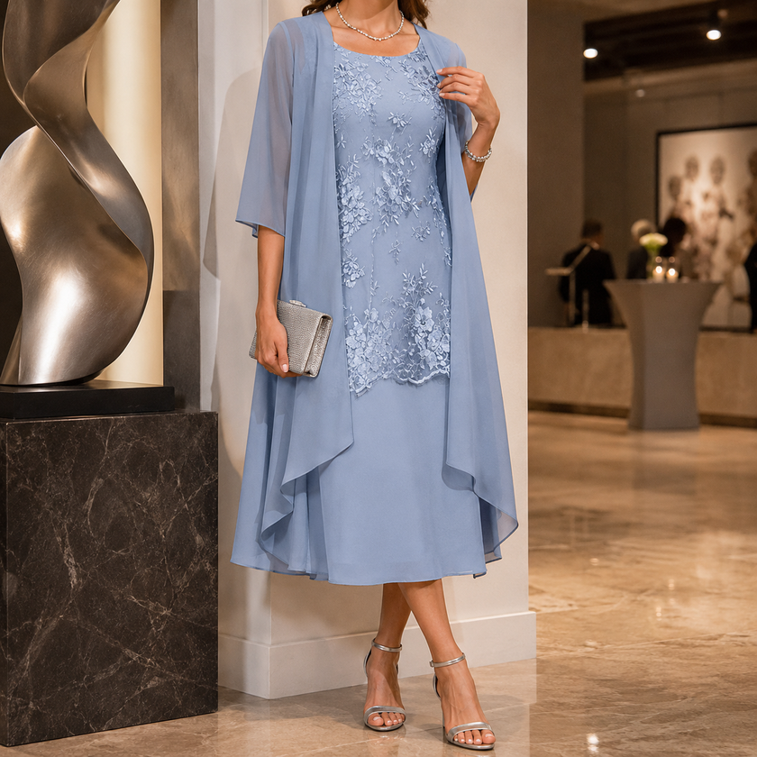 Caroline | Women Wedding Guest Dress Flowing Sheer Sleeve Midi Dress