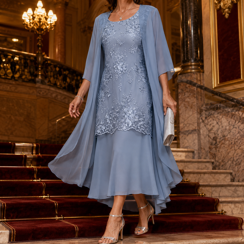 Caroline | Women Wedding Guest Dress Flowing Sheer Sleeve Midi Dress