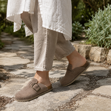 Women's Suede Clogs, Slip-On Open Back Mules, Wide Width US 6-11