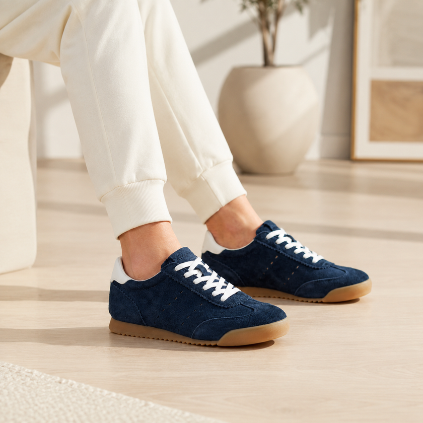 Women's Suede Sneakers, Low Top Memory Foam Walking Shoes, Wide Width 6-11