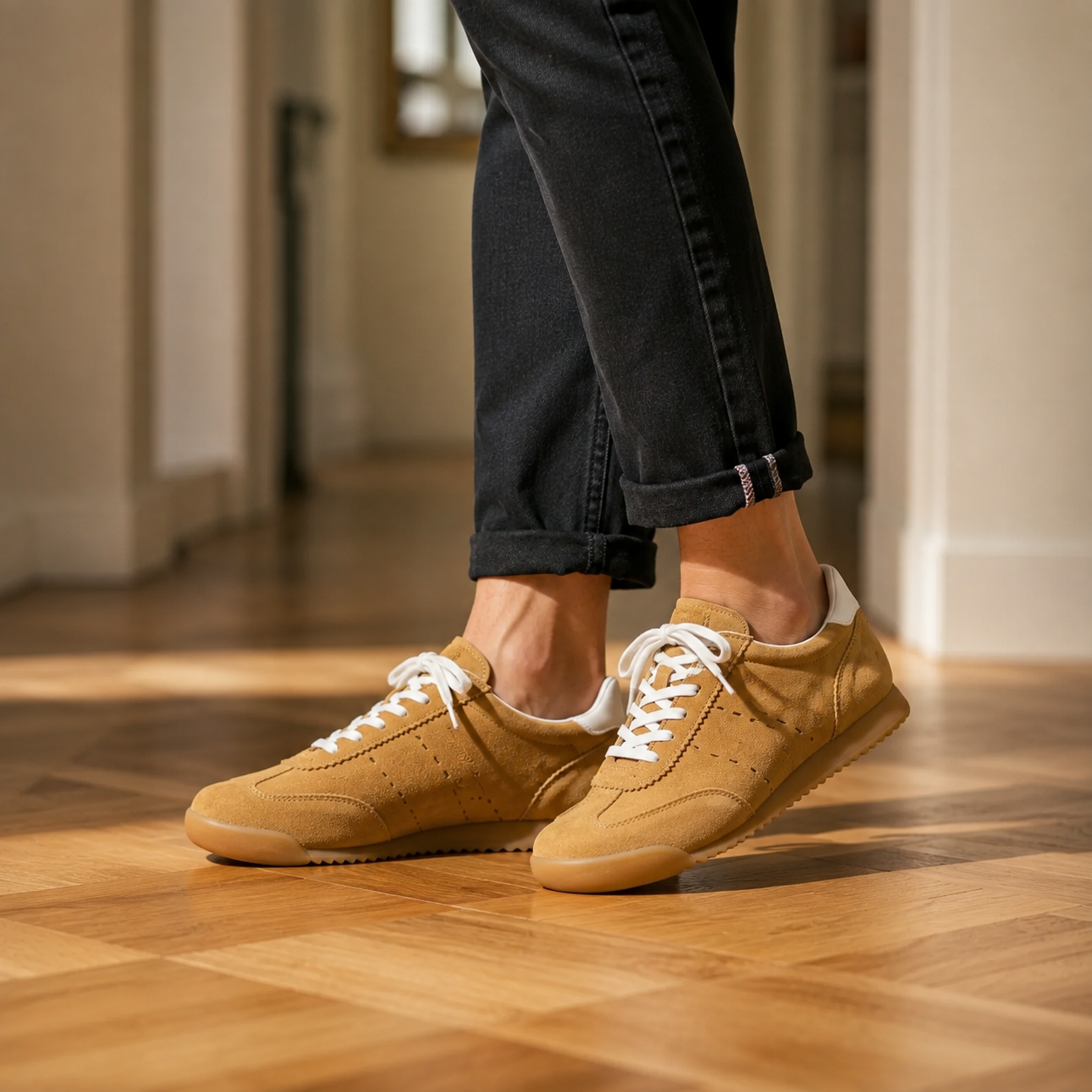 Women's Suede Sneakers, Low Top Memory Foam Walking Shoes, Wide Width 6-11