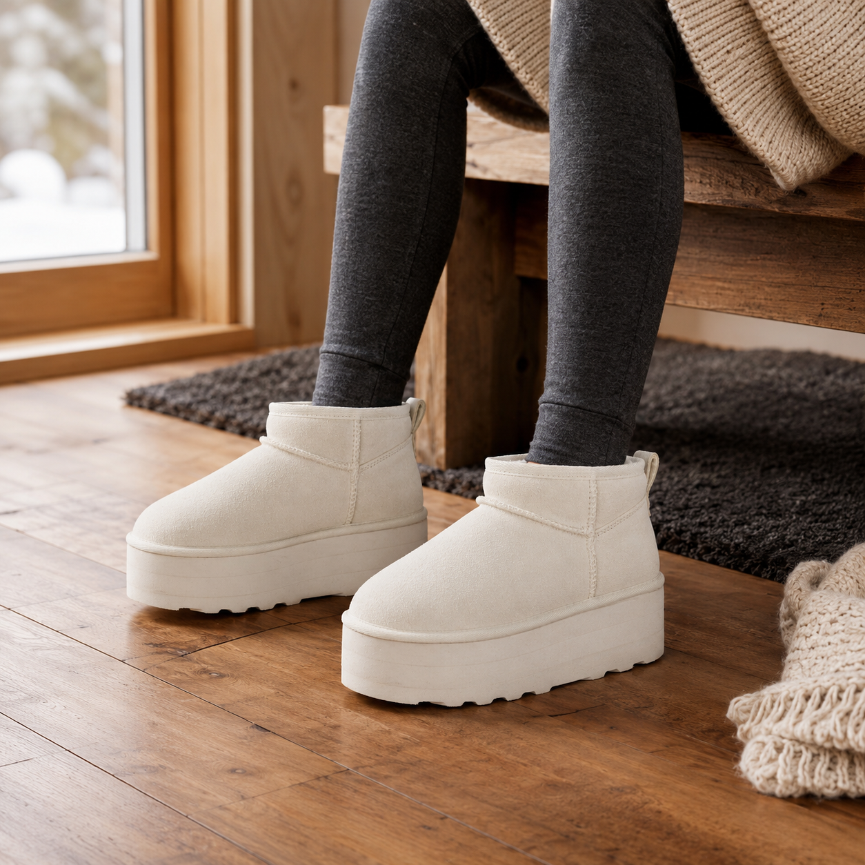 Hippy | Wide Width Platform Ankle Boots, Fur Lined