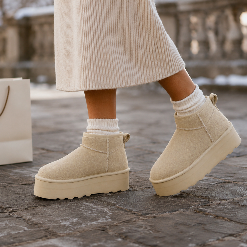 Hippy | Wide Width Platform Ankle Boots, Fur Lined
