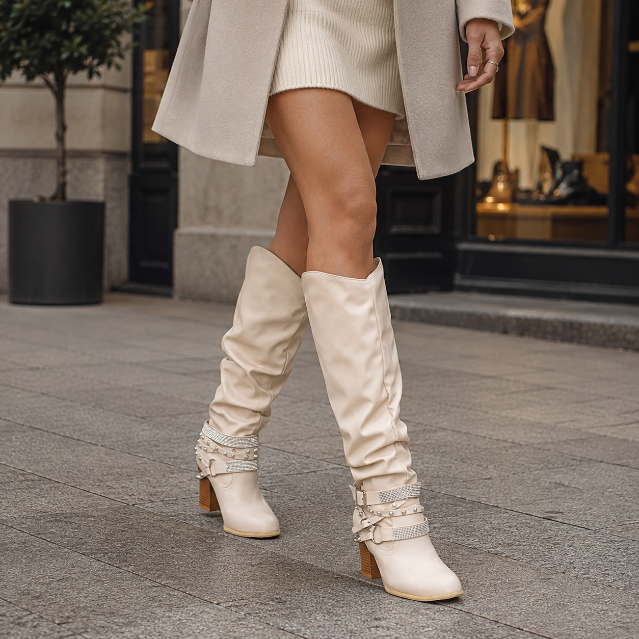 Slouch Knee High Boots for Women, Block Heel | Isla