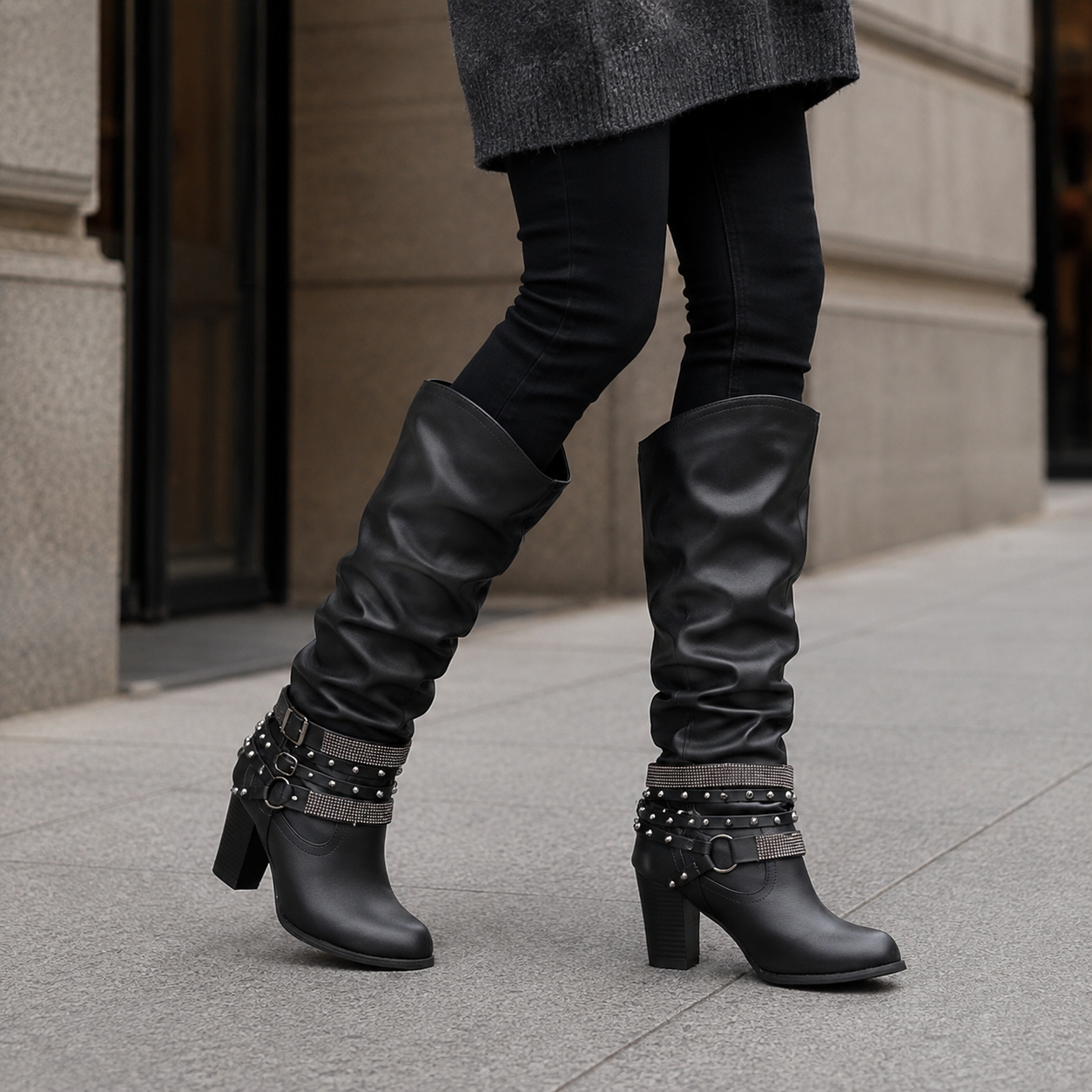 Slouch Knee High Boots for Women, Block Heel | Isla