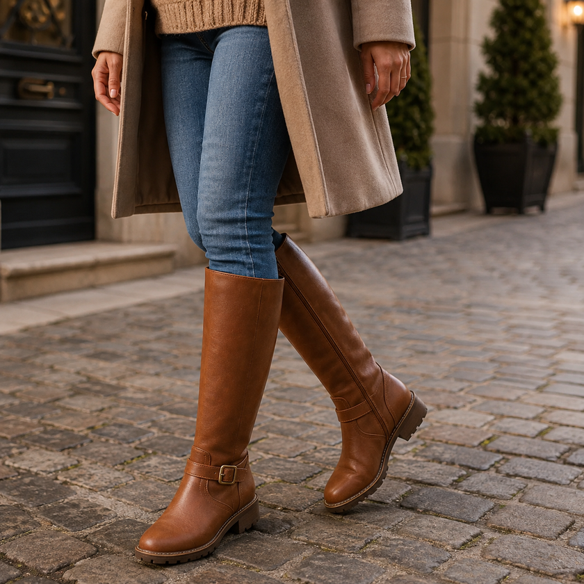 Knee High Riding Boots for Women with Buckle Strap | Elodie