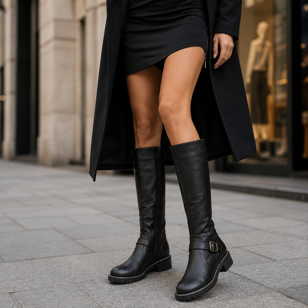 Knee High Riding Boots for Women with Buckle Strap | Elodie