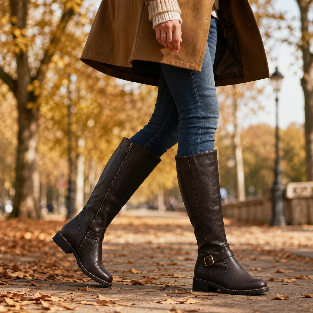 Knee High Riding Boots for Women with Buckle Strap | Elodie