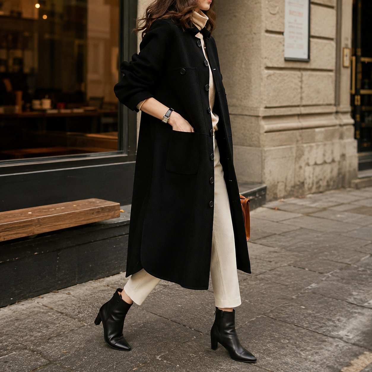 Long Button-Front Winter Coat