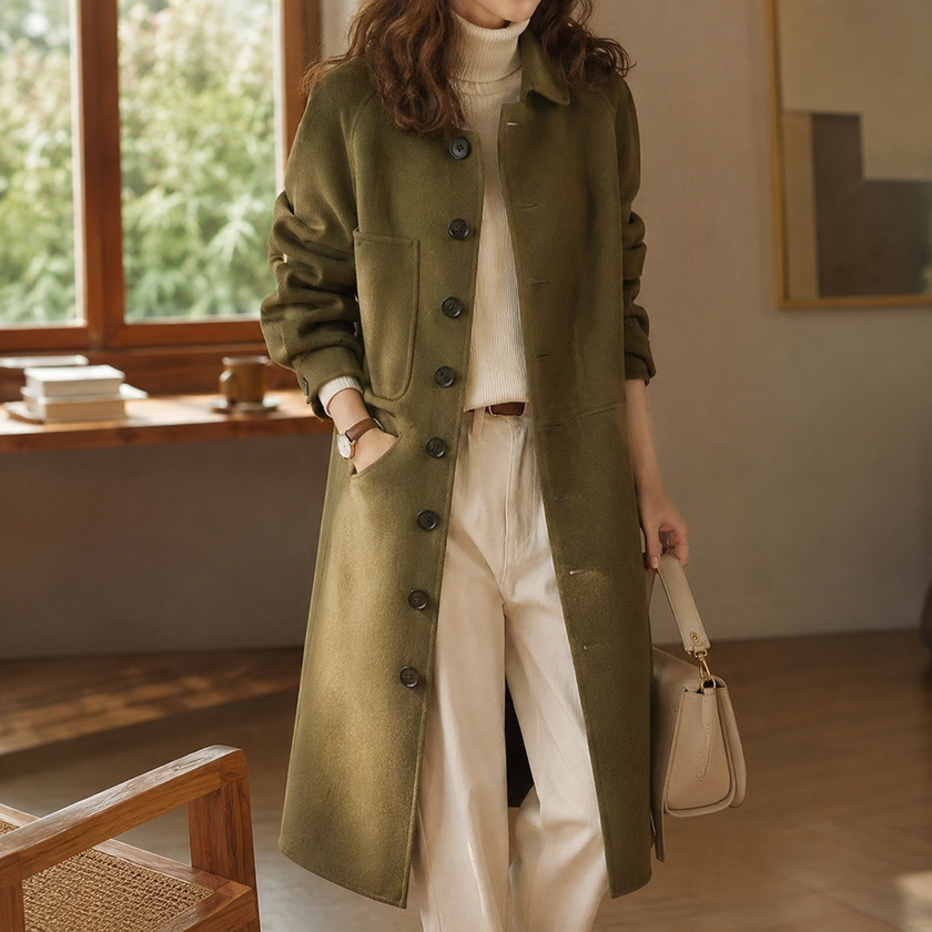 Long Button-Front Winter Coat