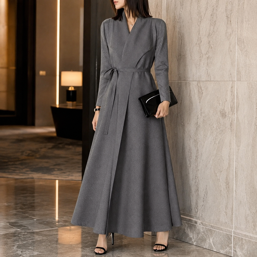 A-Line Wrap Maxi Dress with Belt