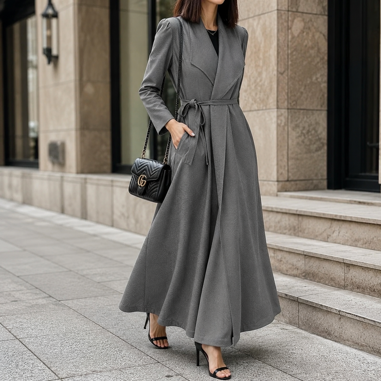 A-Line Wrap Maxi Dress with Belt