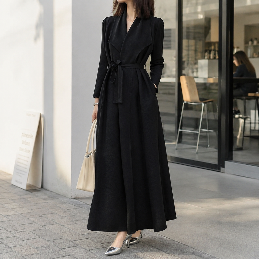 A-Line Wrap Maxi Dress with Belt
