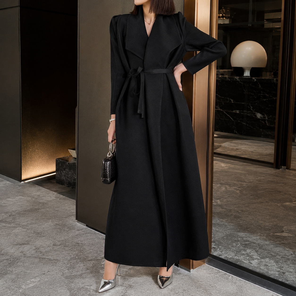 A-Line Wrap Maxi Dress with Belt