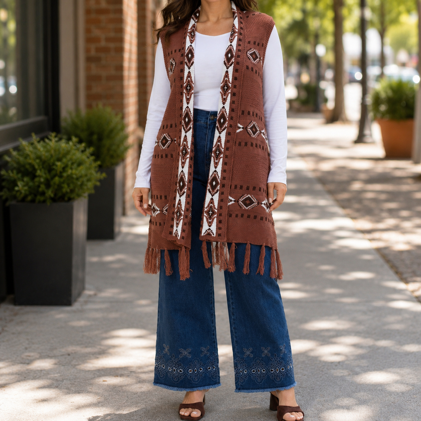 Fringe Hem Sweater Vest