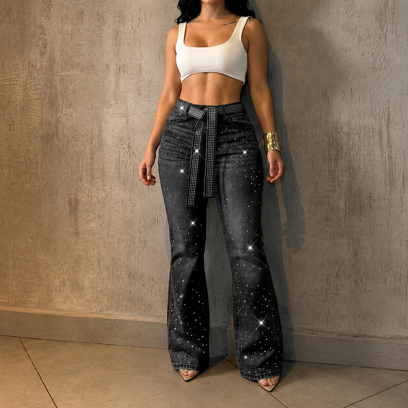 Rhinestone Flared Jeans