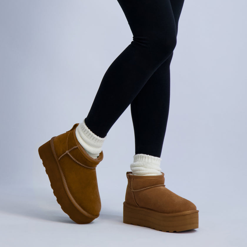 Hippy | Wide Width Platform Ankle Boots, Fur Lined