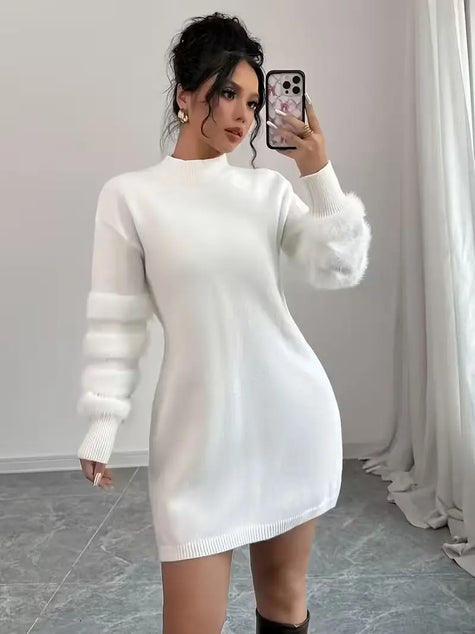 Women's white mock neck sweater dress