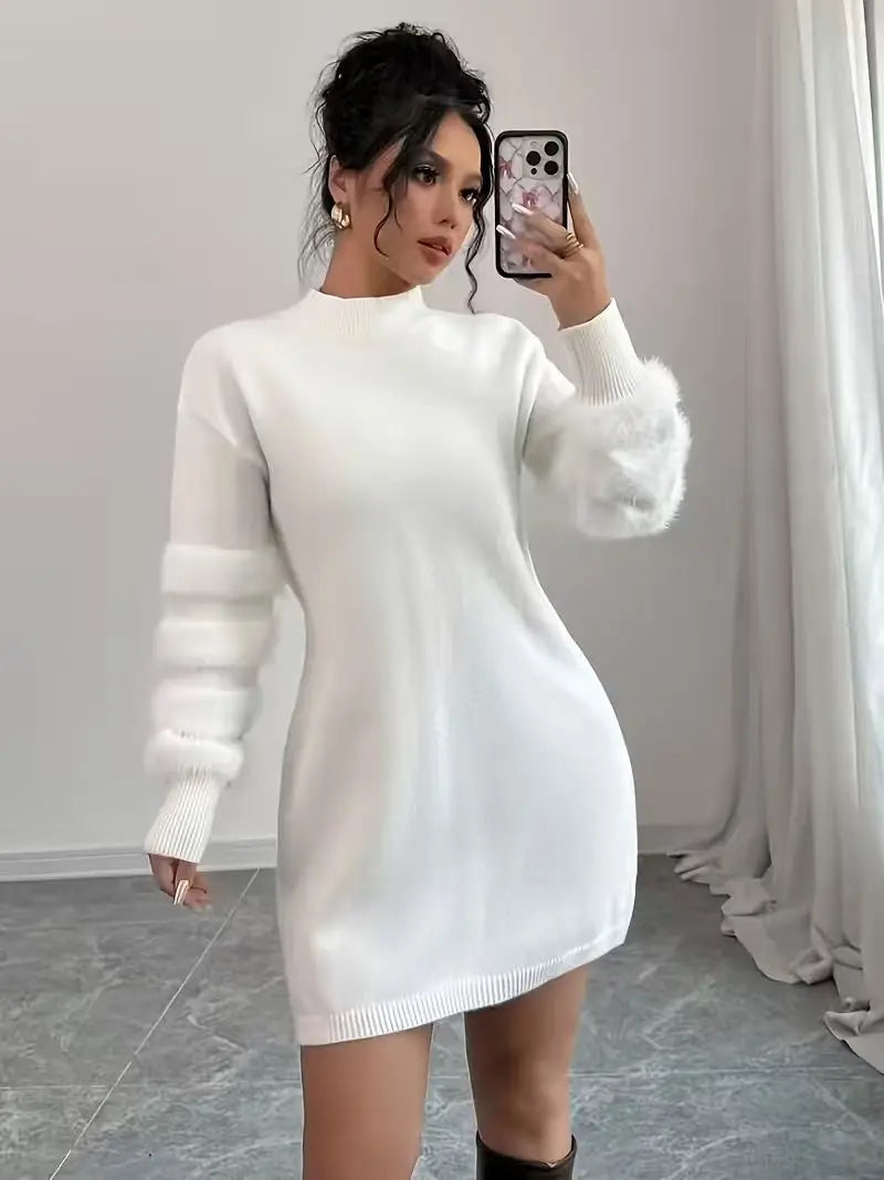 Women's white mock neck sweater dress