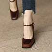 Constance Square Toe Block Heel Pumps Ankle Strap