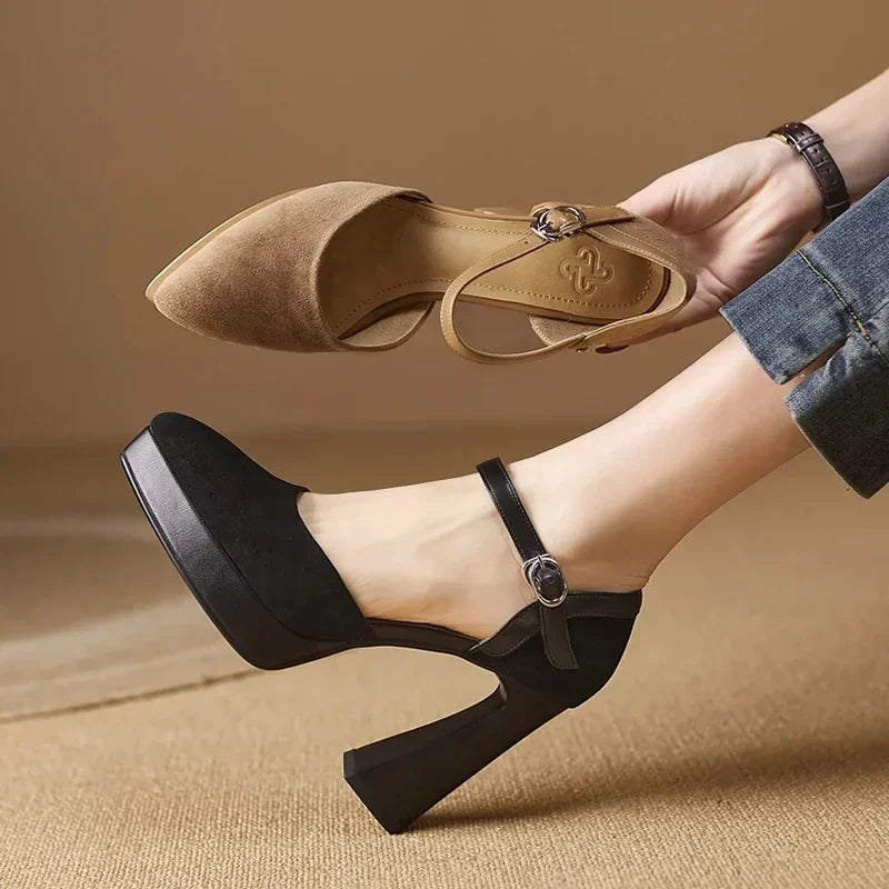Aurore Platform Heels Ankle Strap Block Heel Pumps