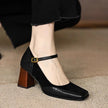 Constance Square Toe Block Heel Pumps Ankle Strap