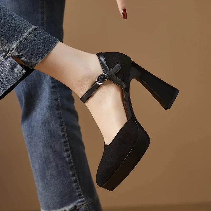 Aurore Platform Heels Ankle Strap Block Heel Pumps